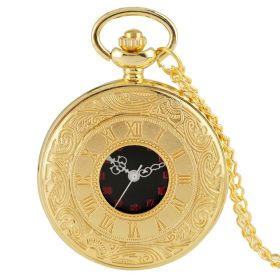 Vintage Charm Black Unisex Fashion Roman Number Quartz Steampunk Pocket Watch Women Man Necklace Pendant with Chain Gifts P427 (Color: Gold necklacechain, Ships From: China)