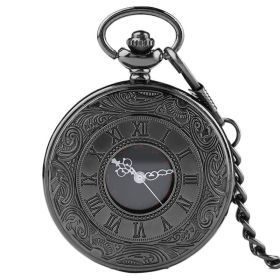 Vintage Charm Black Unisex Fashion Roman Number Quartz Steampunk Pocket Watch Women Man Necklace Pendant with Chain Gifts P427 (Color: Black pocketchain, Ships From: China)