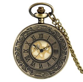 Vintage Charm Black Unisex Fashion Roman Number Quartz Steampunk Pocket Watch Women Man Necklace Pendant with Chain Gifts P427 (Color: Bronze necklacechain5, Ships From: China)