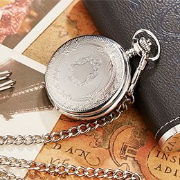 Antique Steampunk Vintage Roman Numerals Quartz Pocket Watch Multicolor Case Necklace Pendant Clock Chain Men's Women 2020 (Color: Sliver)