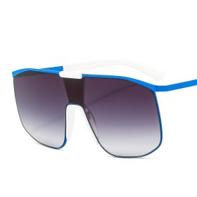 Fashionable and modern color metal one-piece sunglasses for men and women large frame integrated sunglasses (Colour: C3 blue white frame double grey chip)