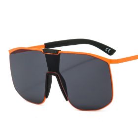 Fashionable and modern color metal one-piece sunglasses for men and women large frame integrated sunglasses (Colour: C1 orange black frame grey chip)