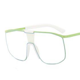 Fashionable and modern color metal one-piece sunglasses for men and women large frame integrated sunglasses (Colour: C5 green white frame transparent sheet)