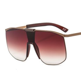 Fashionable and modern color metal one-piece sunglasses for men and women large frame integrated sunglasses (Colour: C4 coffee frame double tea slice)