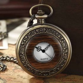 Solid Wood Mechanical Pocket Watch FOB Chain Locket Dial Hollow Steampunk Skeleton Men Women Mens Male Clock Watches Box Package (Color: Quartz Pocket)