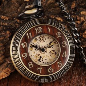 Solid Wood Mechanical Pocket Watch FOB Chain Locket Dial Hollow Steampunk Skeleton Men Women Mens Male Clock Watches Box Package (Color: Mechanical  watch 3)