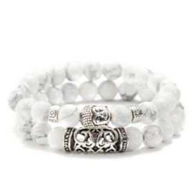 Tiger Eye Lava Stone Bead Buddha Bracelet Jewelry Yoga Prayer Bracelets Men Women Mujer Pulseras (Metal Color: White)