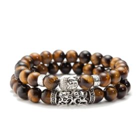 Tiger Eye Lava Stone Bead Buddha Bracelet Jewelry Yoga Prayer Bracelets Men Women Mujer Pulseras (Metal Color: Brown)