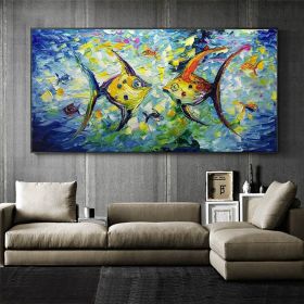 Modern Colorful Small Fish Abstract Wall Art Picture Poster Canvas Painting Living Room Home Office Decor (size: 50X70cm)