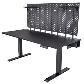 DEZCTOP Electric Height Adjustable Desk, Bifrost Elite 160 63W x 28D Gaming PC Computer Desk with 4PCS Pegboard and 2PCS Shelves (Color: Black)