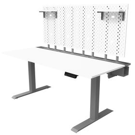 DEZCTOP Electric Height Adjustable Desk, Bifrost Elite 160 63W x 28D Gaming PC Computer Desk with 4PCS Pegboard and 2PCS Shelves (Color: White)