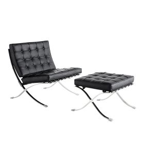 TENGYE furniture Barcelona chair with ottoman (Color: Black)