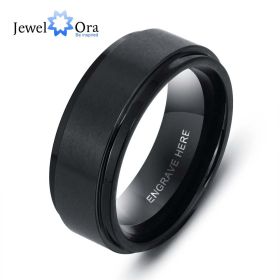 Personalized Engrave Name Rings for Men Black Stainless Steel Ring Fashion Male Jewelry Gift for Husbands (Metal Color: Black, Ring Size: 8)