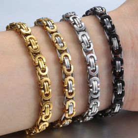 Men's Bracelet Stainless Steel Byzantine Link Chain Gold Color Black Bracelets Male Jewelry 7-11" KBB1 (Length: 8inch 20cm, Metal Color: Silver 7mm)