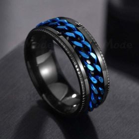 Mens Stainless Steel Rotatable Chain Style Black Ring (Color: Black, size: 9)