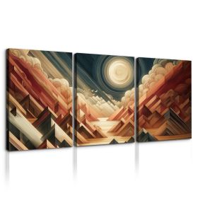 3 Panels Framed Abstract Wood Grain Boho Style Mountain & Forest Canvas Wall Art Decor,3 Pieces Mordern Canvas Decoration Painting for Office (Color: as Pic)