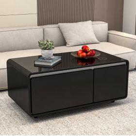 Modern Smart mini Coffee Table with Built in Fridge;  Outlet protection; Wireless charging module; Mechanical temperature control; Power socket; USB i (Color: Black)