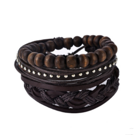 Leather Bracelet Men Multilayer Bead Bracelet Punk Wrap Bracelets for Women Vintage punk Men Jewelry (Style: 3)