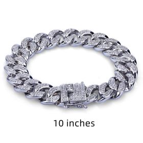 Amazon cross-border European and American Hip hop accessories men's bracelet Cuban chain (Option: Silver 10inches)